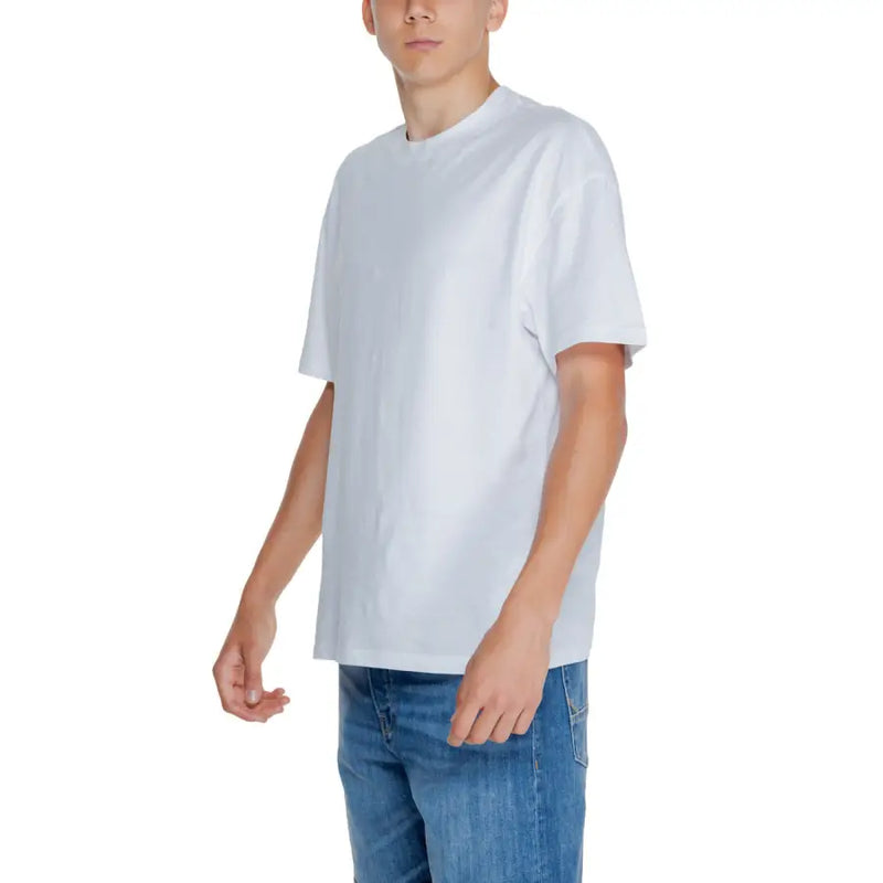 Jack & Jones men white short sleeve round neck t shirt made of plain cotton for casual wear
