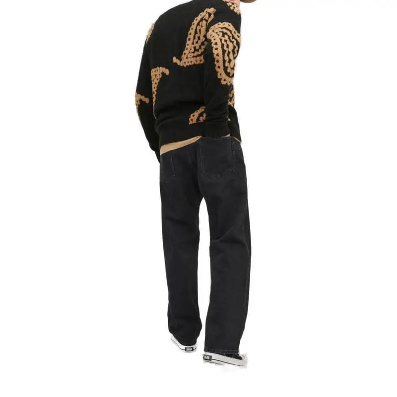 Pull Jack & Jones pour homme en maille noire à motif cachemire beige, en mélange de coton, idéal pour le printemps et l'été.