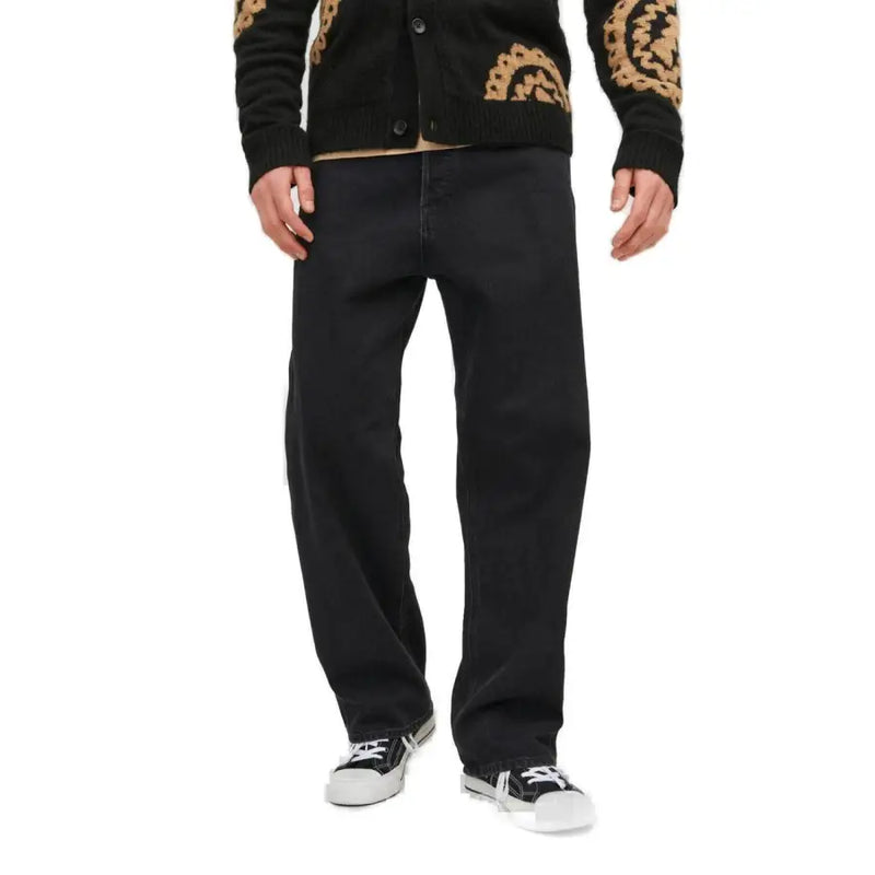 Jack & Jones Jean noir pour homme, jambes larges, coupe décontractée, en mélange de coton, idéal pour le printemps et l'été.