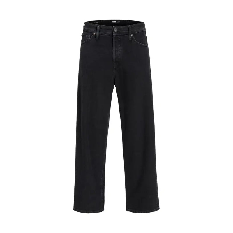 Jack & Jones Jean noir pour homme, jambes larges, coupe droite, cinq poches classiques, en mélange de coton