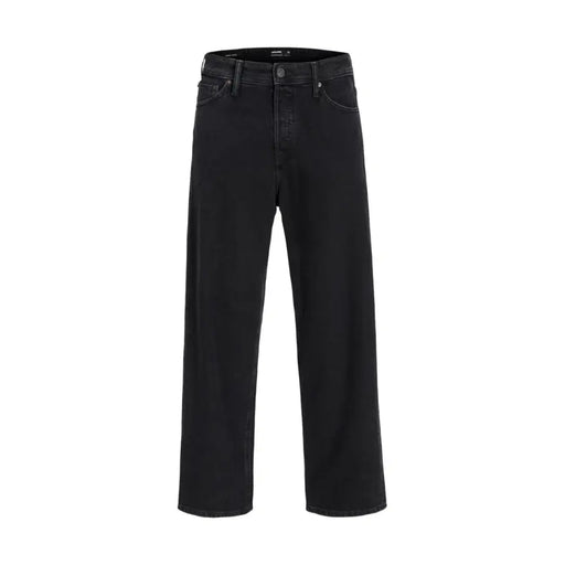 Jack & Jones Jean noir pour homme, jambes larges, coupe droite, cinq poches classiques, en mélange de coton