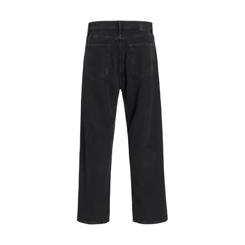 Jeans en denim noir pour hommes par Jack & Jones coupe droite, poches arrière classiques, mélange de coton, printemps-été