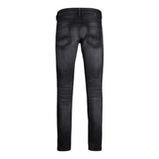 Jean slim noir pour homme Jack and Jones, en denim délavé et légèrement usé, idéal pour l'automne-hiver.