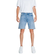 Jack & jones men’s blue light-wash denim shorts with rolled cuffs and classic five-pocket design