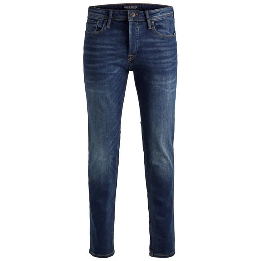 Jack & Jones men’s blue denim slim fit jeans with subtle fading for a worn-out effect and stylish look