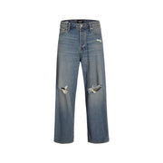 Jack & Jones Jean déchiré pour homme, bleu délavé, avec effet usé aux genoux et jambes larges, vue de face