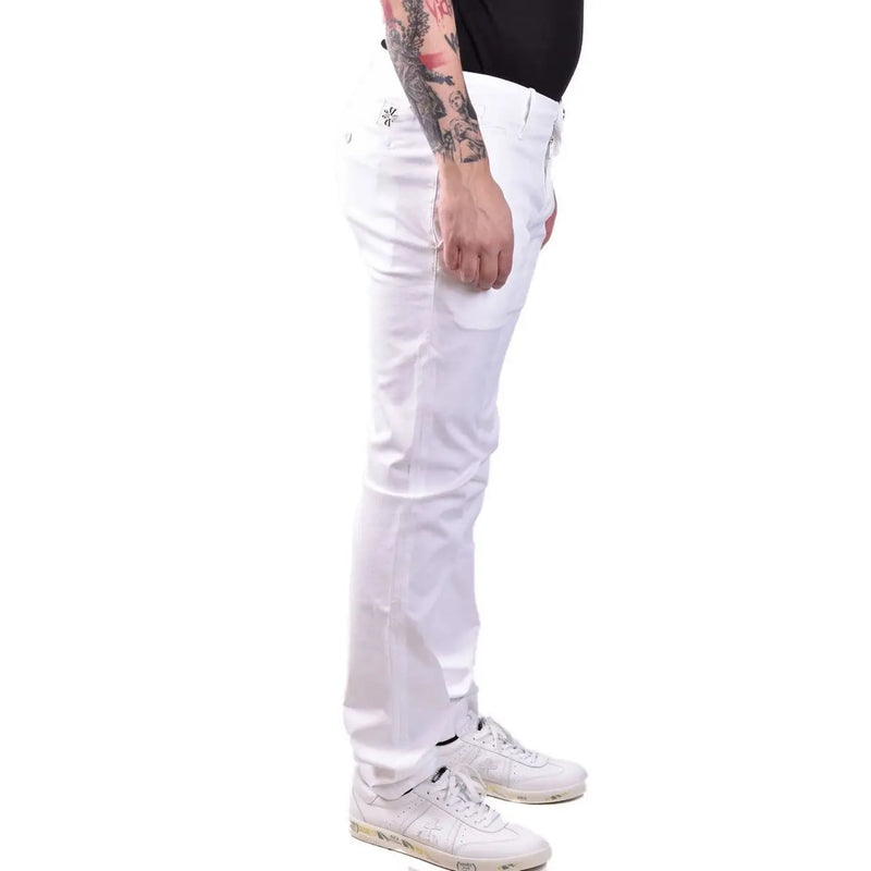 Jacob Cohen Pantalon homme en coton blanc, coupe slim, avec surpiqûres discrètes en denim blanc pour un look moderne