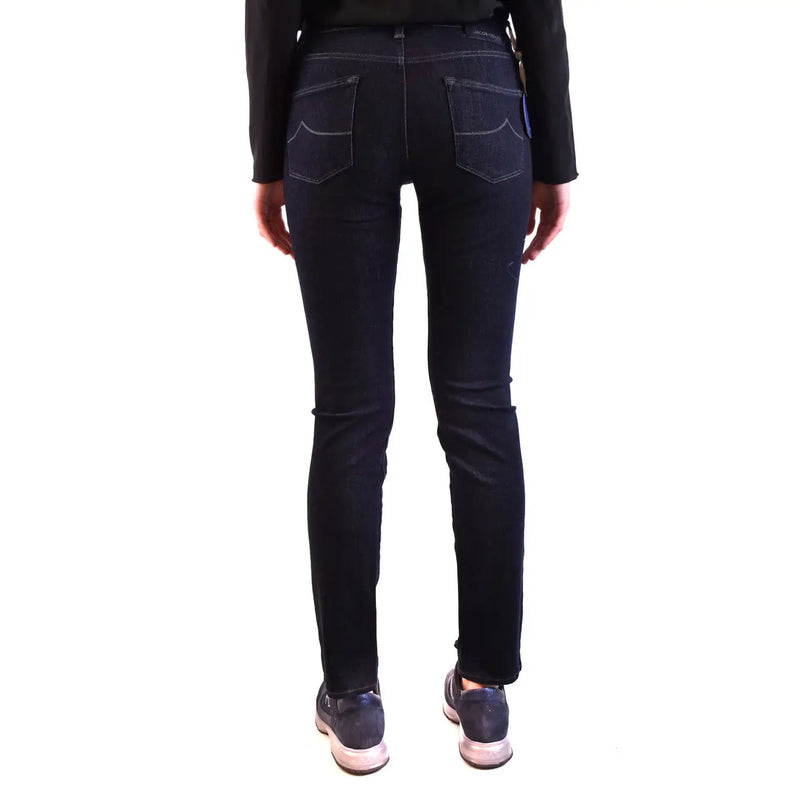 Jean skinny bleu foncé à coupe slim et poches arrière classiques, en mélange de coton, de la marque Jacob Cohen, pour femme (visible de dos).