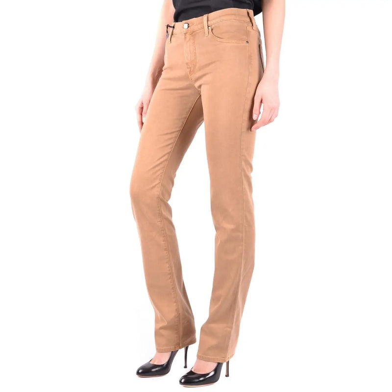 Jacob Cohen Jean beige en mélange de coton pour femme, coupe droite, style classique cinq poches et finitions dorées.