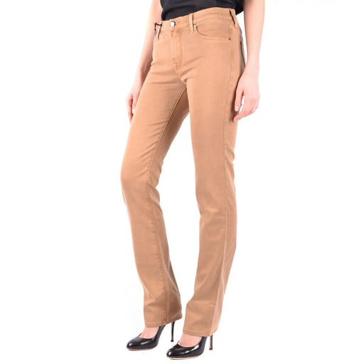 Jacob Cohen Jean beige en mélange de coton pour femme, coupe droite, style classique cinq poches et finitions dorées.