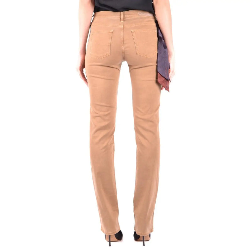 Jacob Cohen Jean beige en mélange de coton pour femme, coupe droite, style classique cinq poches et surpiqûres discrètes.