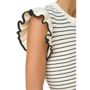 Jacqueline De Yong pull en coton sans manches à rayures beiges top à manches à volants