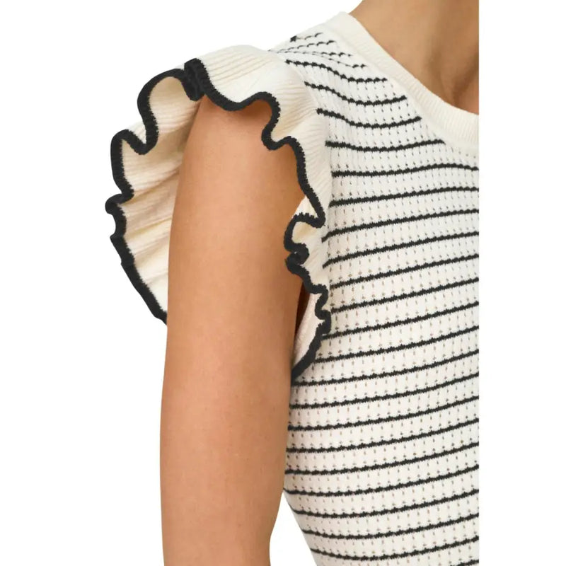 Jacqueline De Yong pull en coton sans manches à rayures beiges top à manches à volants