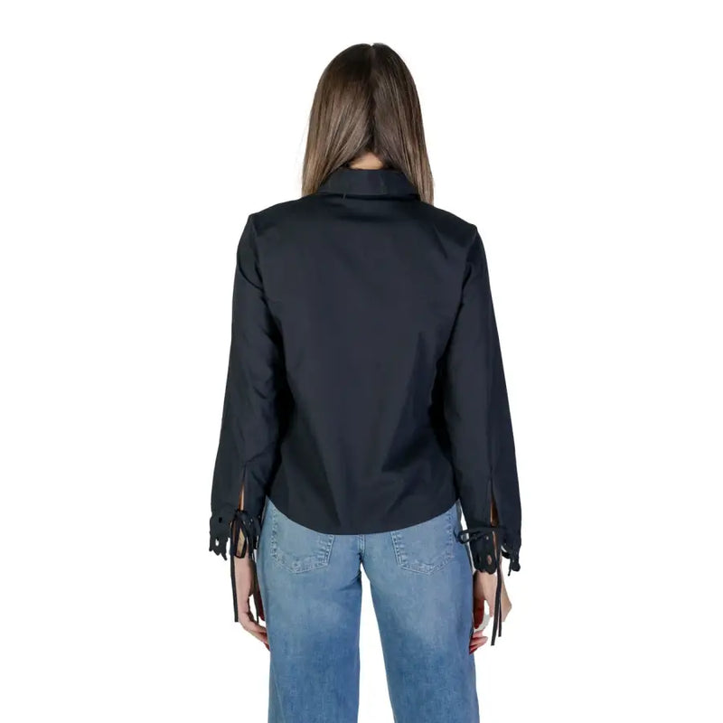 Jacqueline De Yong black cotton turtleneck shirt with tie cuff details