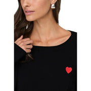 Jacqueline De Yong Pull noir à manches longues en maille avec broderie de cœur rouge
