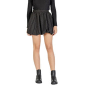 Jacqueline de yong black polka dot mini skirt with flared ruffled hem and elastic waistband for women