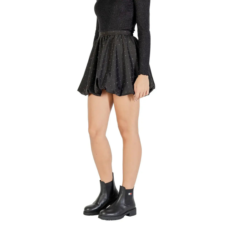 Jacqueline De Yong black polka dot flared mini skirt with subtle shimmer for women