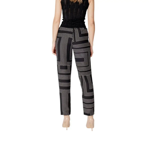 Jacqueline De Yong black print lace trousers with white geometric pattern