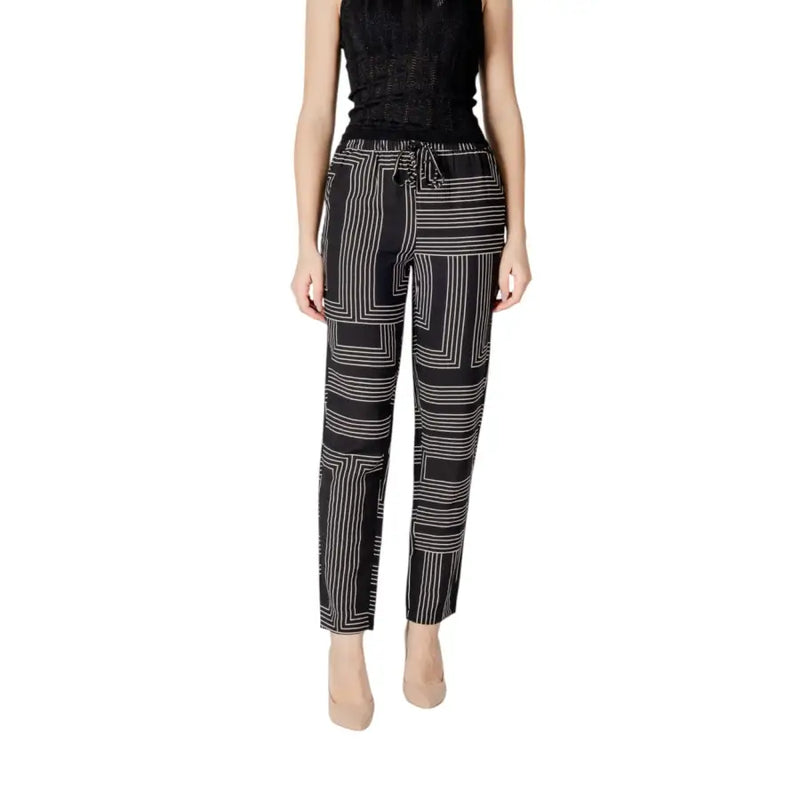 Jacqueline De Yong black print lace trousers with geometric pattern