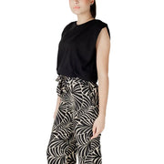 Black sleeveless cotton top by Jacqueline De Yong with relaxed fit and subtle ruching at the shoulder