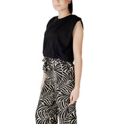 Black sleeveless cotton top by Jacqueline De Yong with relaxed fit and subtle ruching at the shoulder