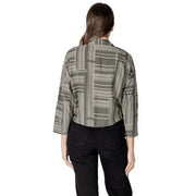 Jacqueline de yong green print long sleeve blouse in olive green and white geometric pattern with three quarter sleeves