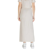 Jacqueline De Yong Jupe midi beige taille haute en viscose grise avec poches