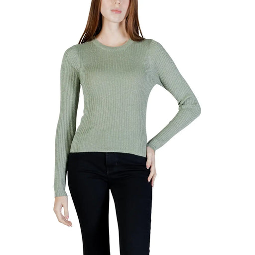 Jacqueline De Yong silver long sleeve sage green ribbed knit sweater