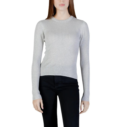 Jacqueline De Yong silver ribbed knit long-sleeve round neck top