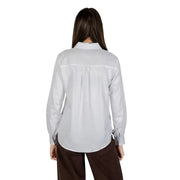 Jacqueline De Yong white cotton long-sleeved button-up shirt for women