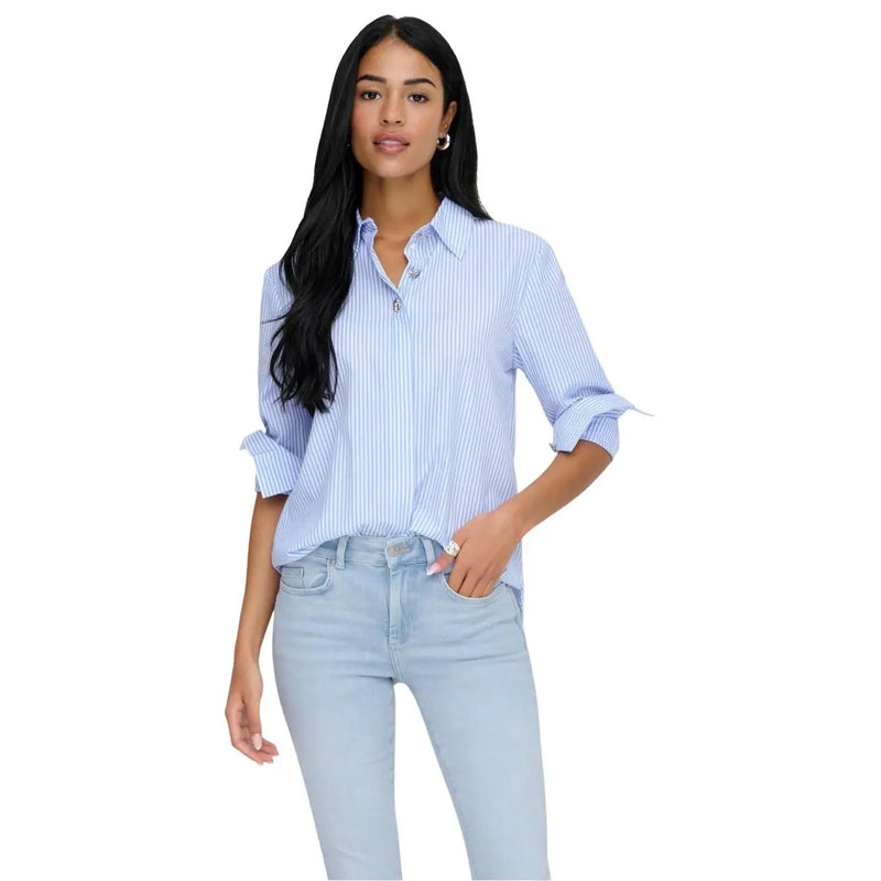 Light blue and white striped cotton button-down shirt with rolled-up sleeves from Jacqueline De Yong beige collection