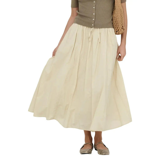 Jupe midi en coton beige pour femme Jacqueline de yong, avec taille froncée et plis discrets couleur crème