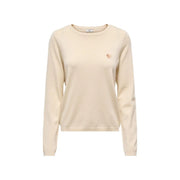 Pull à manches longues beige crème pour femme, en maille, avec emblème cœur or rose, de la marque Jacqueline de Yong (mélange de viscose).