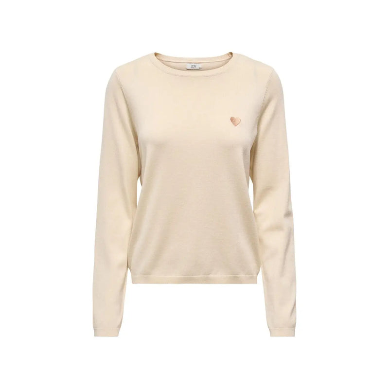 Pull à manches longues beige crème pour femme, en maille, avec emblème cœur or rose, de la marque Jacqueline de Yong (mélange de viscose).