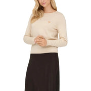 Pull Jacqueline de Yong pour femme, beige, à manches longues, en maille viscose mélangée, orné d'une broderie cœur pêche sur la poitrine.