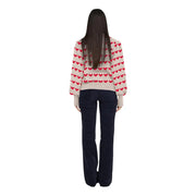 Pull Jacqueline de yong pour femme, en maille de polyester beige, couleur crème avec motif cœur rouge, manches longues et poignets côtelés.