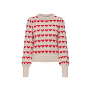Jacqueline De Yong Pull en maille beige en polyester pour femme, orné de motifs de cœurs rouges et tricoté couleur crème.