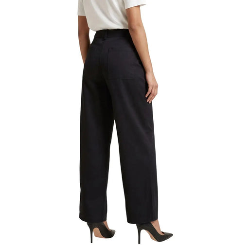 Pantalon tailleur noir en coton, taille haute, jambes larges, plis discrets, pour femme, Jacqueline de Yong, taille 15367918