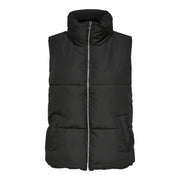 Gilet sans manches en polyester noir pour femme Jacqueline de yong, col montant et fermeture éclair argentée.