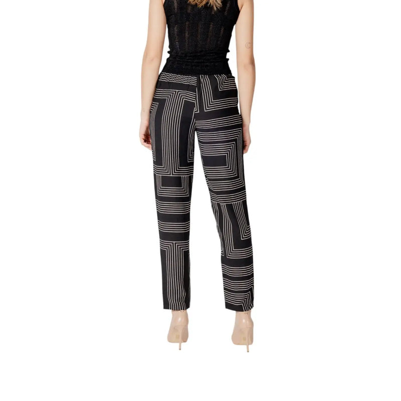 Pantalon noir en viscose pour femme Jacqueline de Yong avec un motif géométrique blanc audacieux à lacets sur le devant