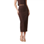 Jacqueline de yong women black slim fit pencil skirt with structured waistband and vertical seam detailing mid-calf length