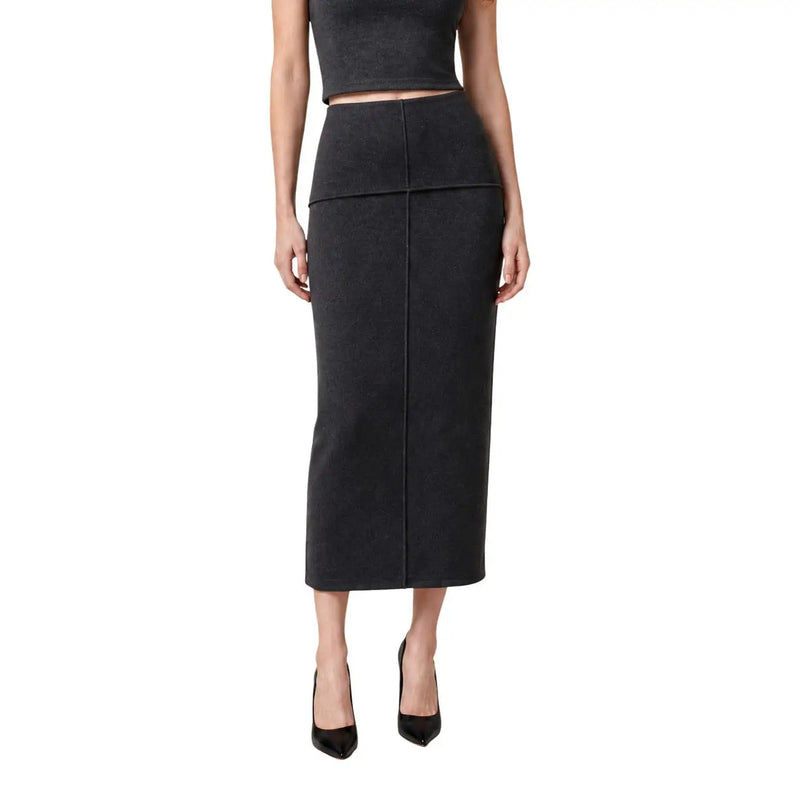 Jacqueline de yong women black high waisted pencil skirt with slim fit and subtle vertical seam detailing