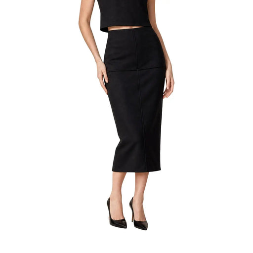 Jupe crayon noire taille haute pour femme Jacqueline de yong, coupe ajustée et élégante, détails de coutures subtils sur le devant.