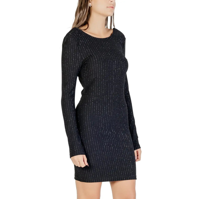 Jacqueline de yong women black pinstripe dress with subtle shimmering vertical lines in elegant fabric