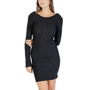 Jacqueline de Yong women black pinstripe dress in shimmering fabric with long sleeves and subtle vertical stripes