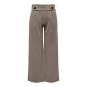 Pantalon beige taille haute à jambes larges, coupe ajustée et boutons noirs décoratifs par Jacqueline De Yong les femmes enfilent un pantalon