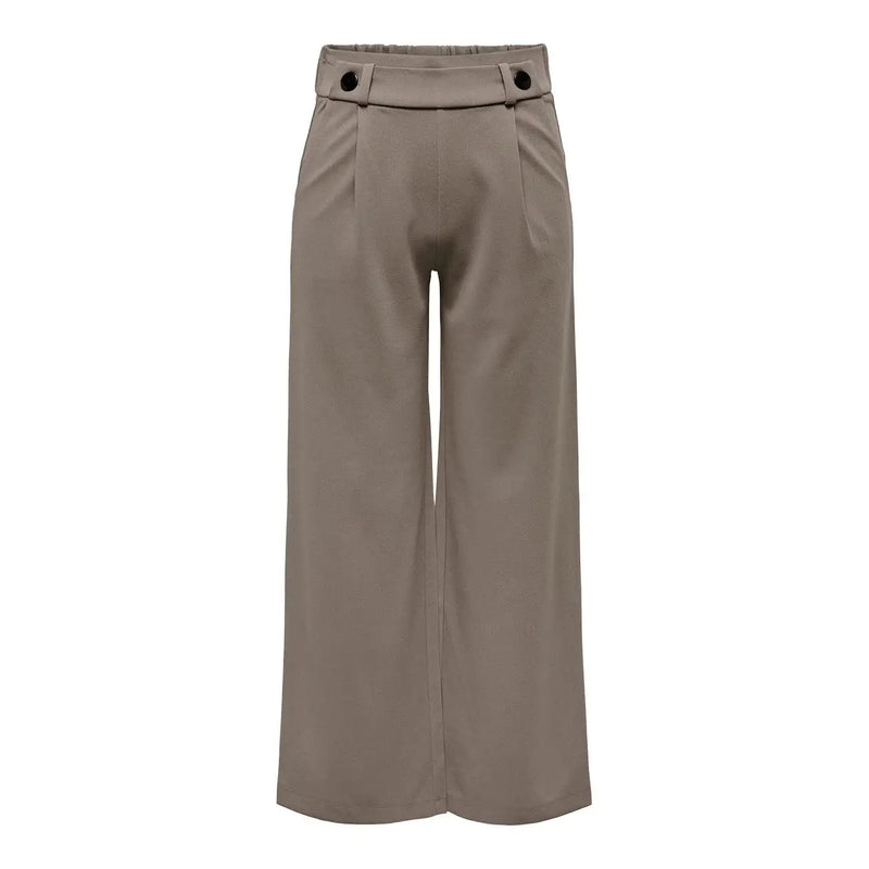 Pantalon beige taille haute à jambes larges, coupe ajustée et boutons noirs décoratifs par Jacqueline De Yong les femmes enfilent un pantalon