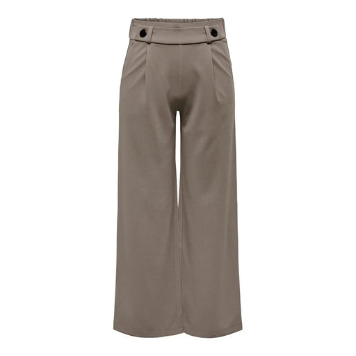Beige high-waisted wide-leg trousers with tailored fit and black button accents by Jacqueline De Yong women slip on trousers