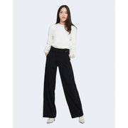 Pantalon noir à taille haute et jambes larges pour femme Jacqueline de yong, coupe ajustée et élégante, orné de boutons sur le devant.