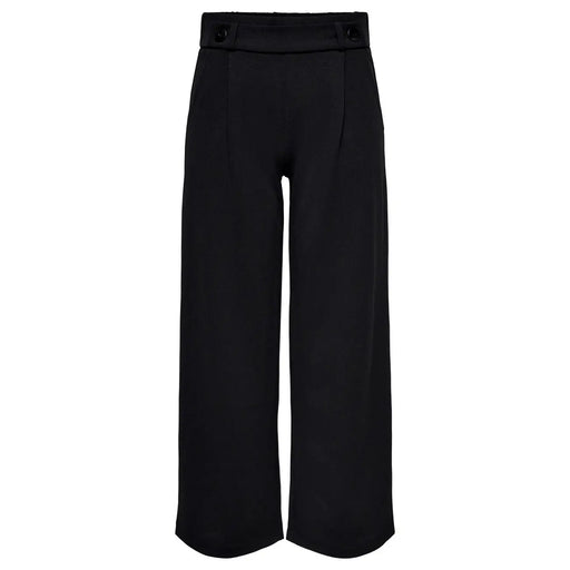 Pantalon noir taille haute à jambes larges, à enfiler, signé Jacqueline de Yong, coupe ajustée et passants de ceinture boutonnés.